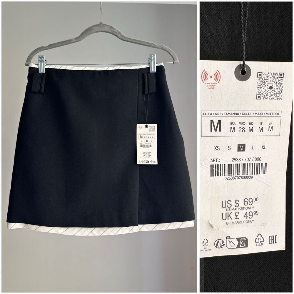 NWT Zara Mixed Mini Skirt ZW Collection Black 2538/707 Size M NWT - Picture 2 of 4